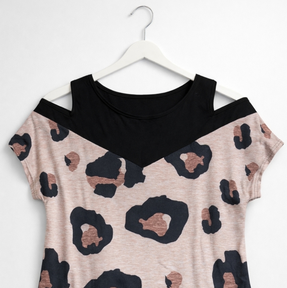 Shein Leopard Top With Black Necking